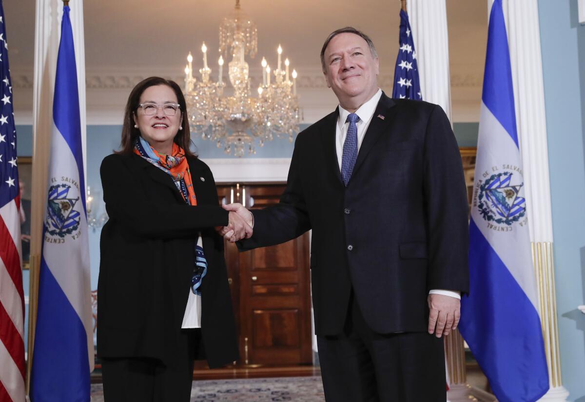 Salvadoran Foreign Minister Alexandra Hill and U.S. Secretary of State Michael R. Pompeo