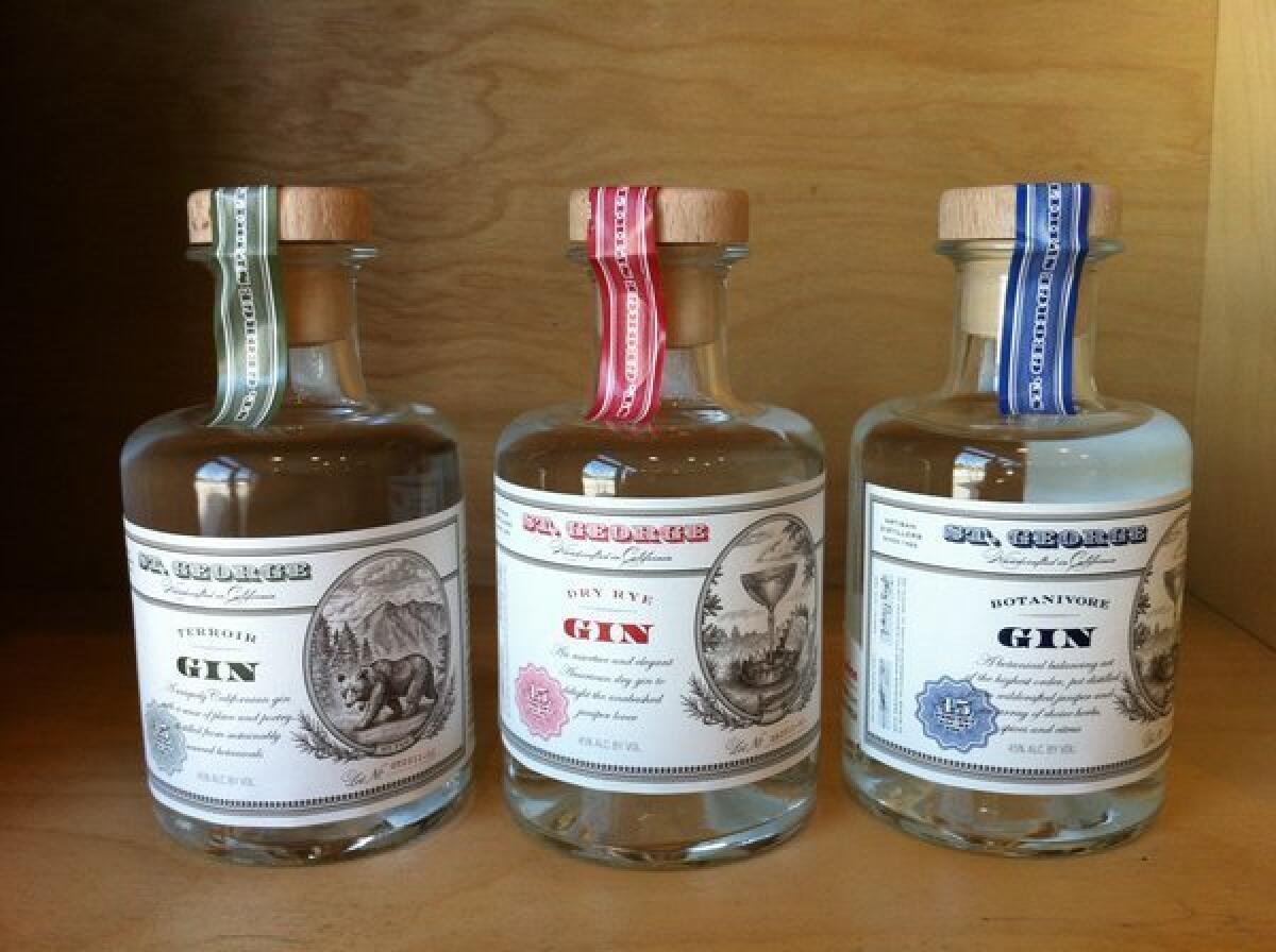 A trio of 200-milliliter bottles of gin from St. George Spirits.