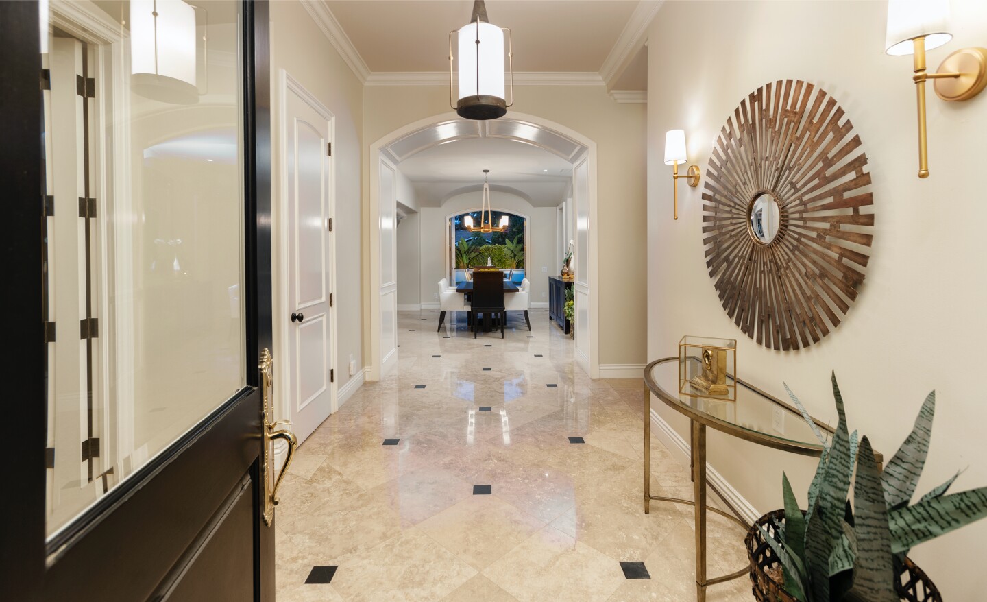 The single-story home sits about two miles from the ocean in the guard-gated golf course community of Big Canyon.