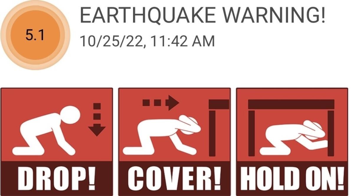 An image of the earthquake early warning issued on MyShake