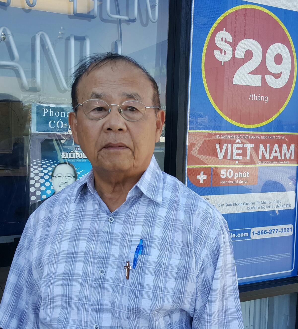 Thong Le, 75, of Westminster favors Donald Trump, attracted by his business experience and especially his alliance with the Republican party.