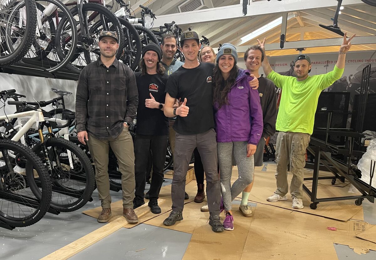 Steve Yeager and his friends who helped set up the new Cadence Cyclery.