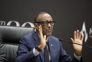 Rwanda's President Paul Kagame gestures as he gives a press conference at Kigali Convention Centre in Kigali, Rwanda, Monday, April 8, 2024. Rwandans are commemorating 30 years since the genocide in which an estimated 800,000 people were killed by government-backed extremists, shattering this small east African country that continues to grapple with the horrific legacy of the massacres. (AP Photo/Brian Inganga)