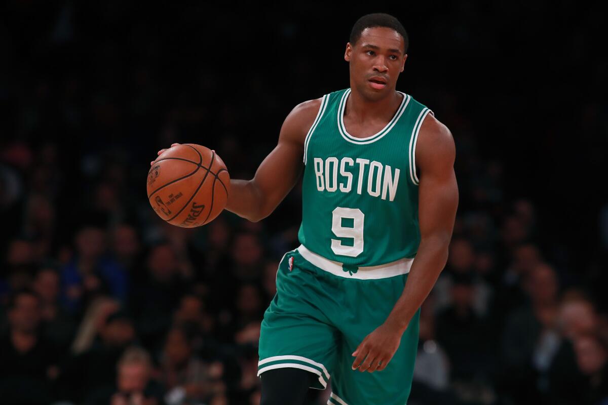 Demetrius Jackson brings the ball up court during his rookie season with the Boston Celtics.