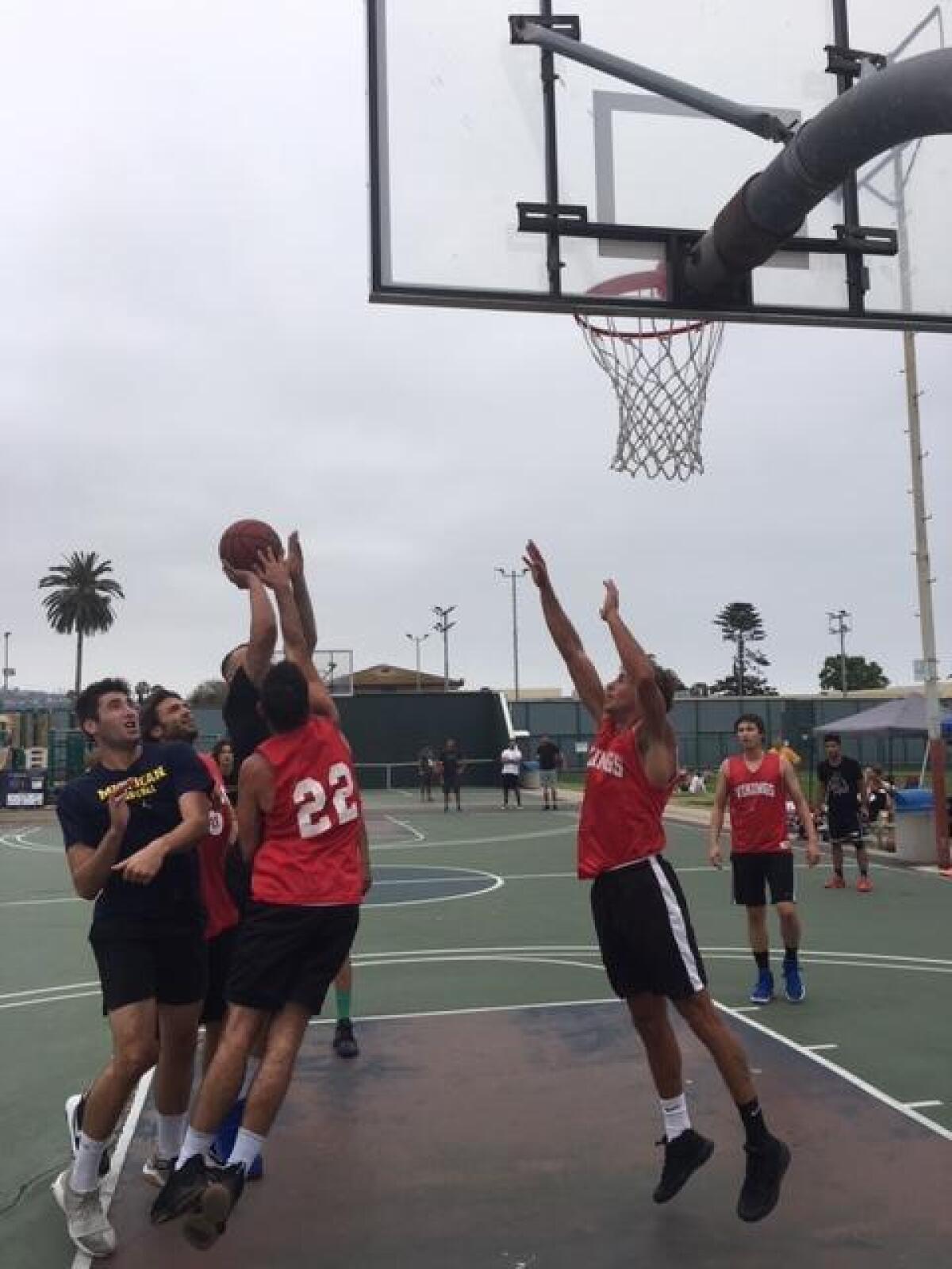 Action on the court during the second annual Sneaks Summer Classic basketball tournament held July 6, 2019 at La Jolla Recreation Center