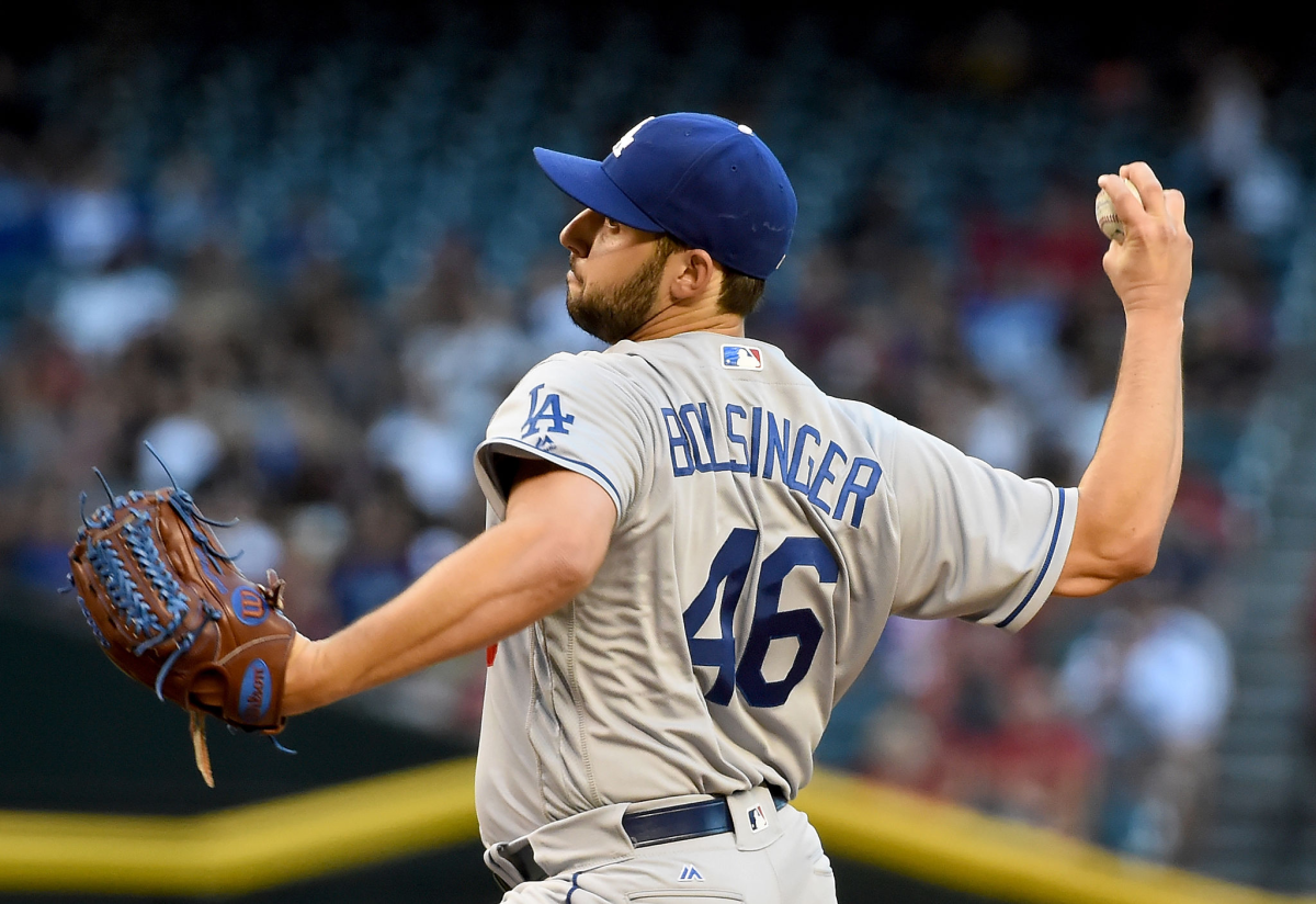 Dodgers pitcher Mike Bolsinger delivers during a game against the Arizona Diamondbacks in June 2016.