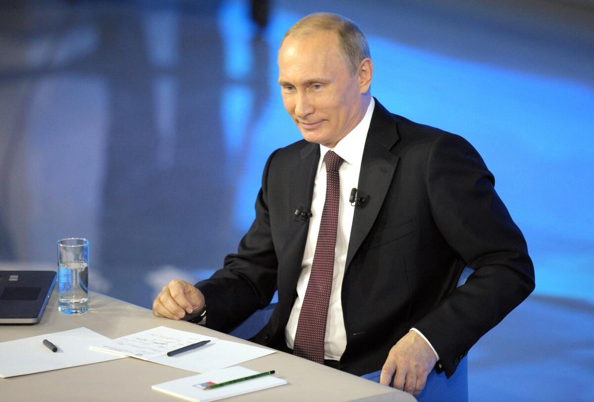 Russian President Vladimir Putin during a nationally televised question-and-answer session Thursday in Moscow.