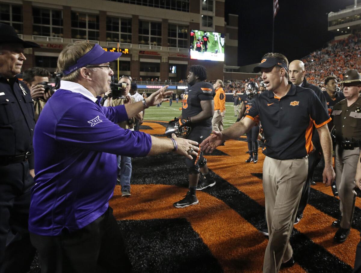 TCU's Gary Patterson and Oklahoma State's Mike Gundy are two coaches that have been successful after ascending from being assistant coaches on staff.