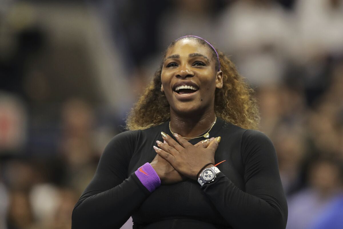 Serena Williams reacts after defeating Elina Svitolina on Thursday in the U.S. Open semifinals.