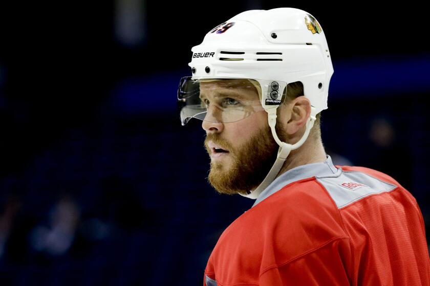 Chicago Blackhawks forward Bryan Bickell practices with his teammates in Tampa, Fla., on June 5.