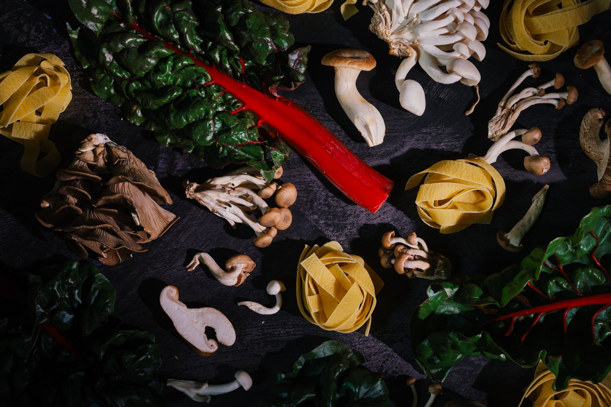 Chard, mushrooms and pappardelle pasta