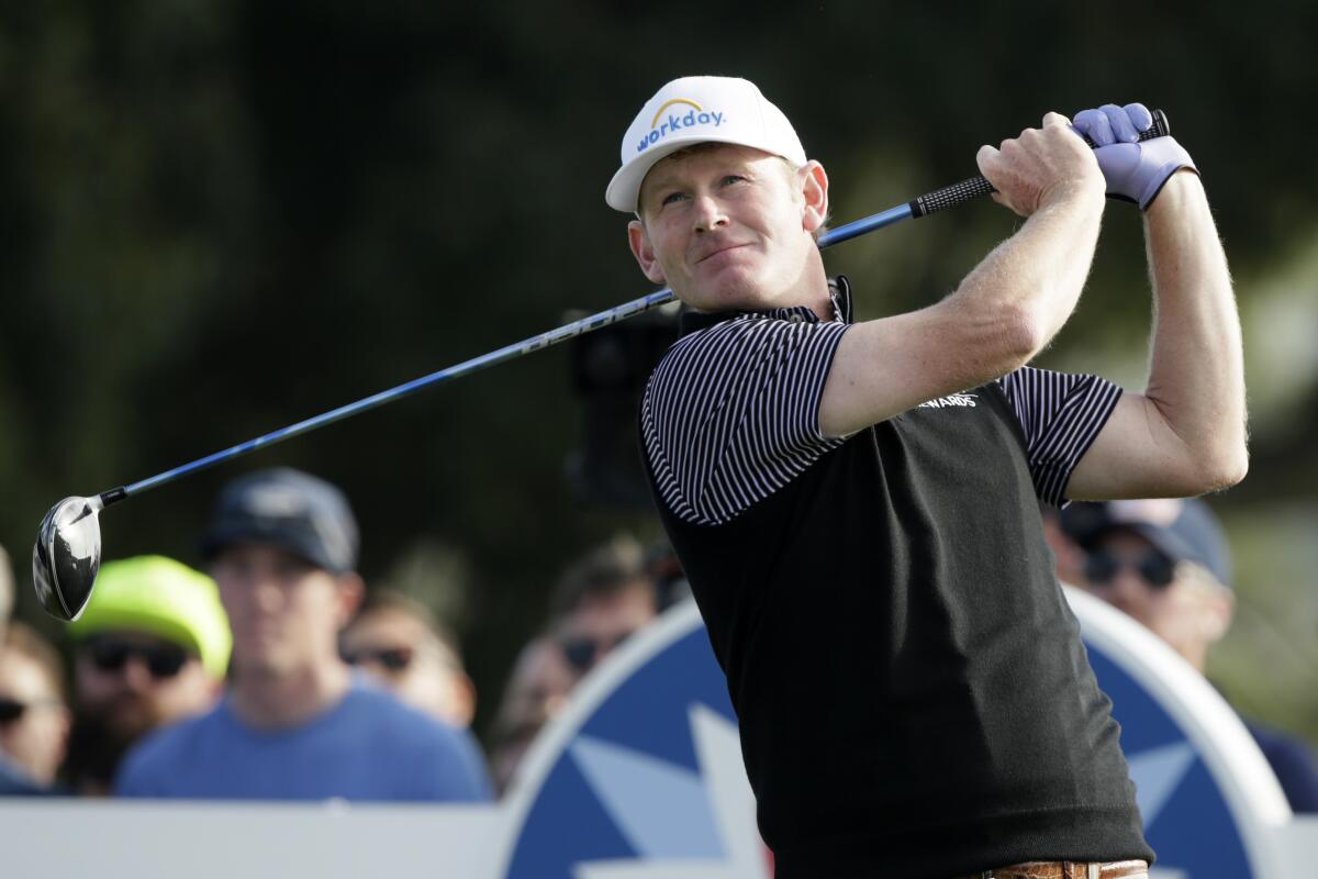 Brandt Snedeker tees off on No. 18 on the South Course at Torrey Pines on Jan. 24, 2020, at the Farmers Insurance Open.