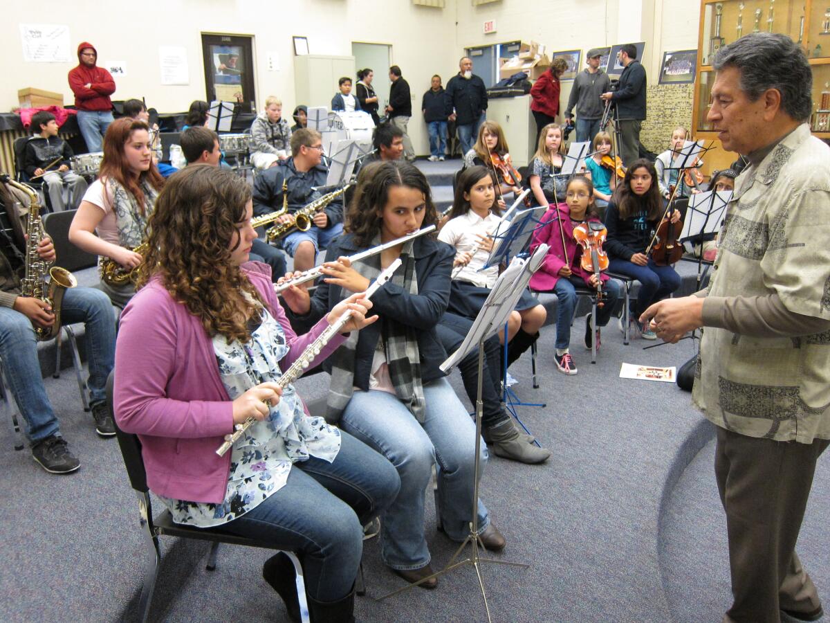 Students in La Jolla Music Society’s Community Music Center attend a rehearsal.