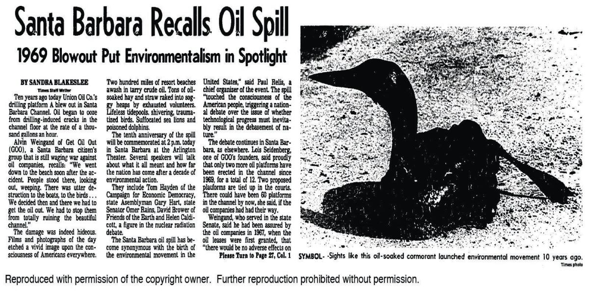 Santa Barbara oil spill from Los Angeles Times.