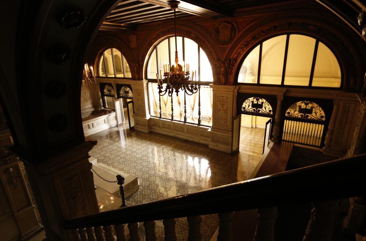 A view of the Herald Examiner building's ornate lobby from above.