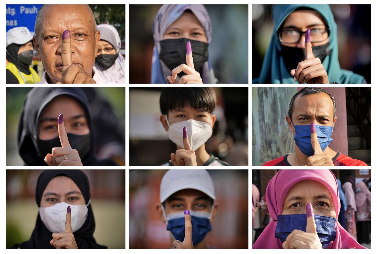 Nine photos of people showing ink-stained index fingers