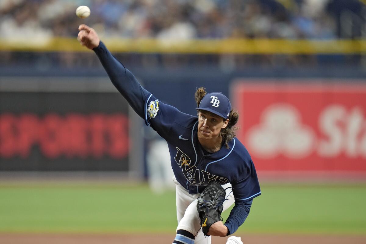 Tampa Bay Rays pitcher Tyler Glasnow delivers in the first inning.
