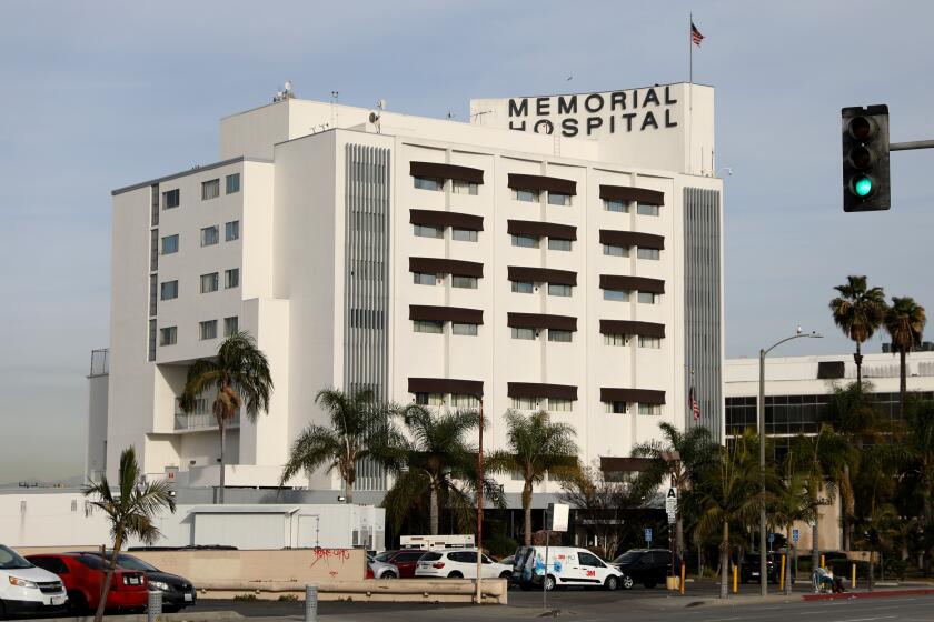 GARDENA, CA - JANUARY 13: Memorial Hospital of Gardena on Wednesday, Jan. 13, 2021 in Gardena, CA. The intensive care unit at Memorial Hospital of Gardena is at 320% occupancy, officials said Wednesday. The 172-bed hospital has been in various levels of internal disaster status since March. (Gary Coronado / Los Angeles Times)