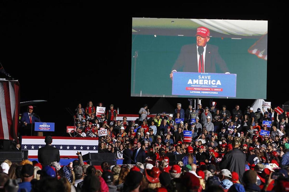 Former President Trump speaks at an election rally in Latrobe, Pa., in 2022.