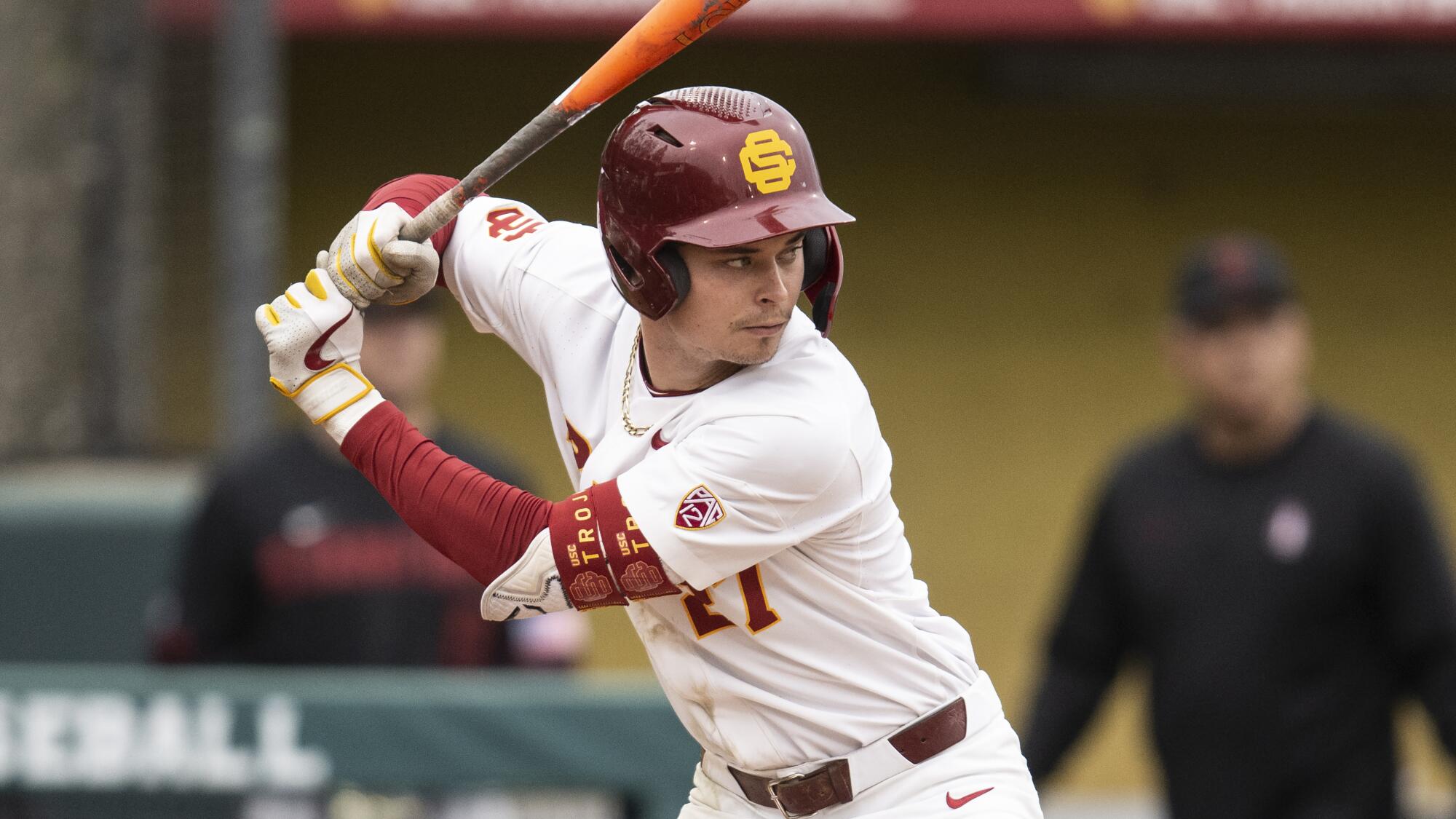 USC's Bryce Martin-Grudzielanek prepares to take a swing during a game against Stanford.
