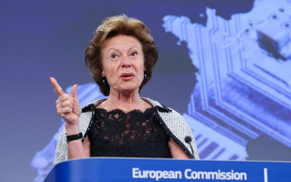 European Commission Vice President Neelie Kroes in May. On Thursday, she called on U.S. tech companies and policymakers to ensure the security of data in the cloud.