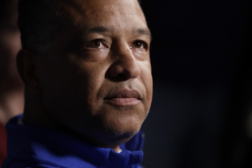 Dodgers manager Dave Roberts listens to a question during the Major League Baseball winter meetings on Dec. 10.