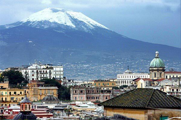 Mt. Vesuvius looms above Naples, Italy.