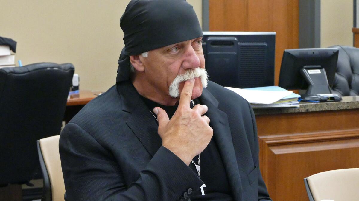 Hulk Hogan, a.k.a. Terry Bollea, shown watching jury selection in his sex-tape civil suit against Gawker Media, took the stand Monday.