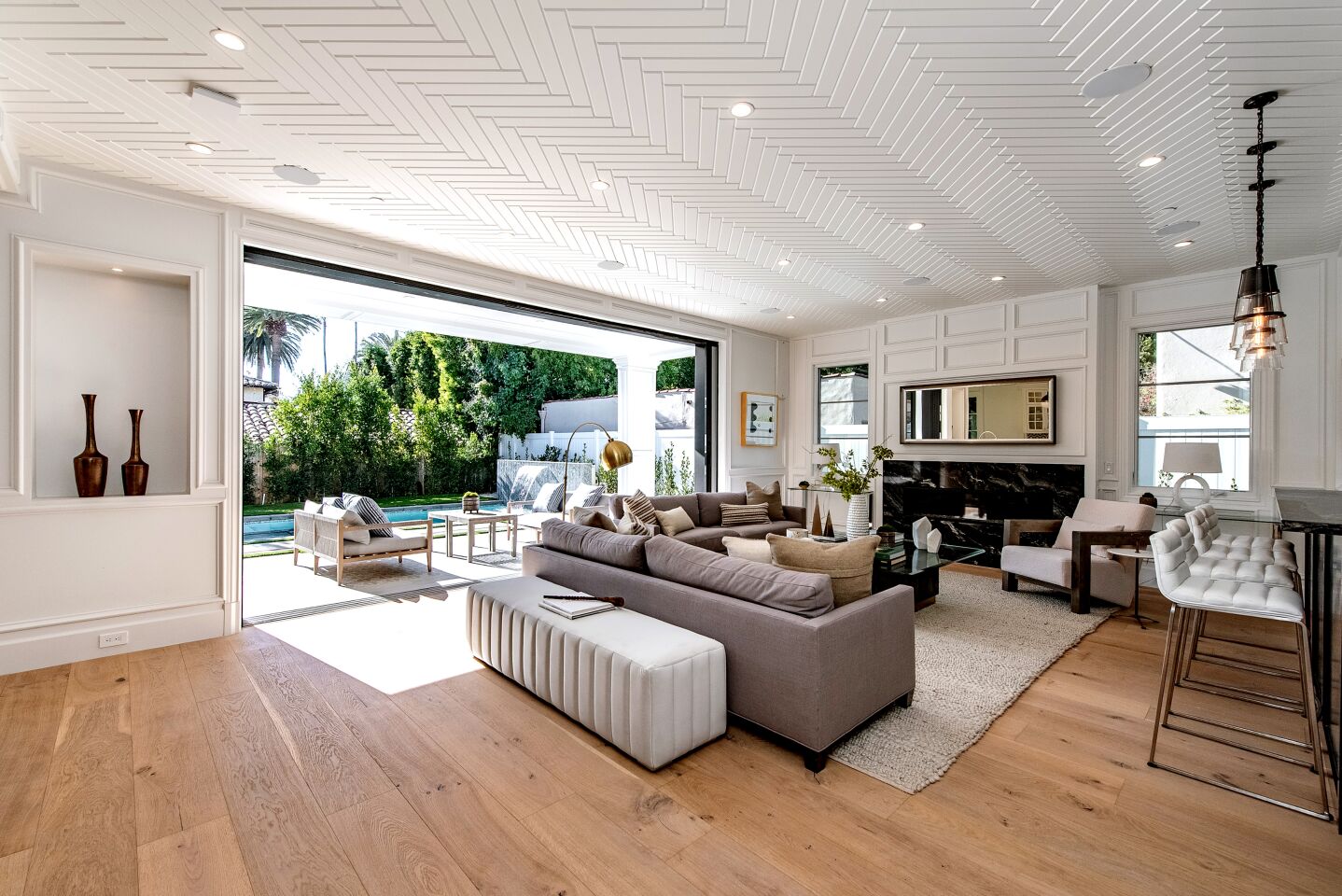 Listed for $8.899 million, the newly built home sits on a tree-lined street in the desirable North of Montana area of Santa Monica.