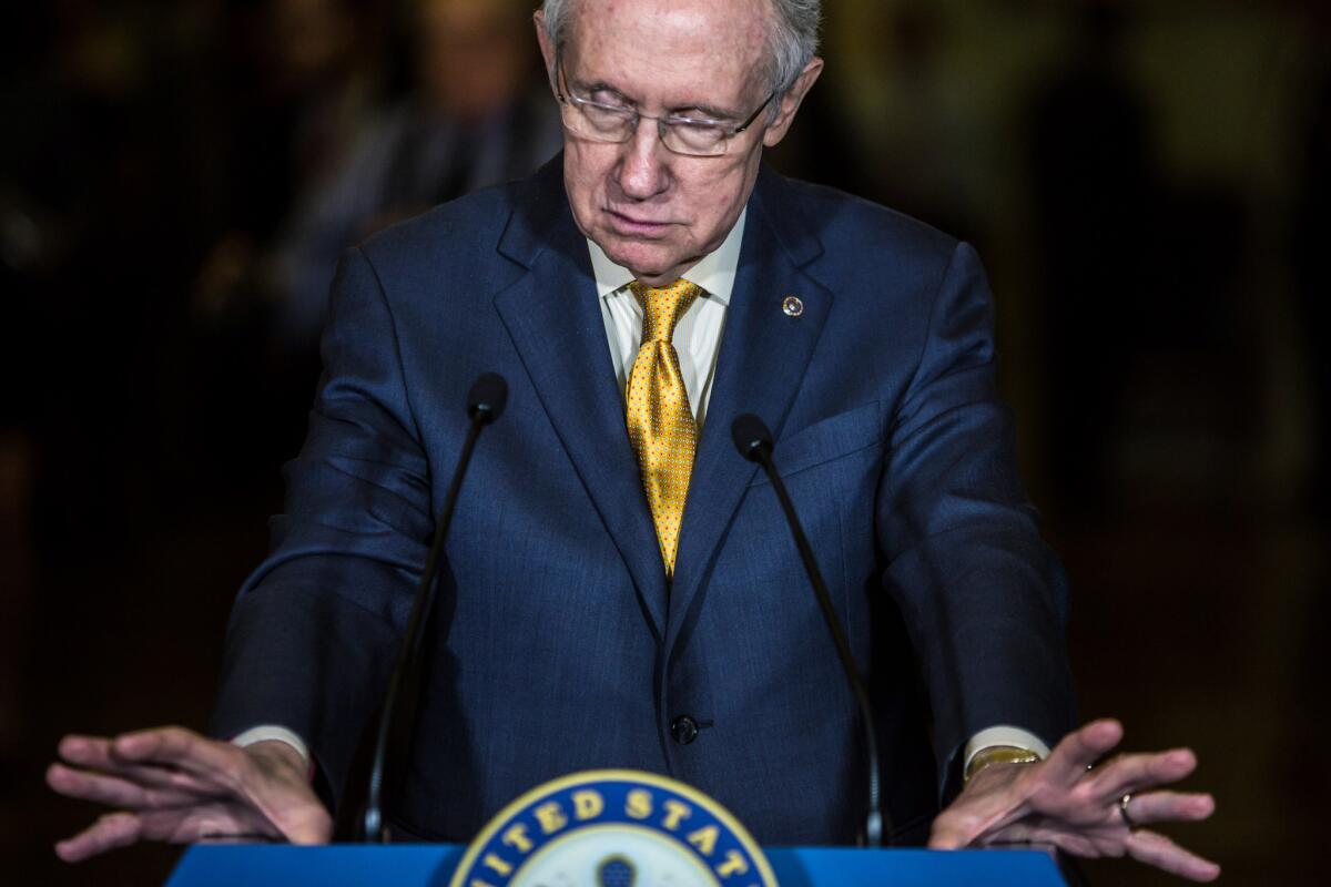 Senate Majority Leader Harry Reid (D-Nev.) speaks at his weekly news conference following the Democratic luncheon at the U.S. Capitol. Reid addressed negotiations to avert the "fiscal cliff" and mentioned possible changes to filibuster rules in the Senate.