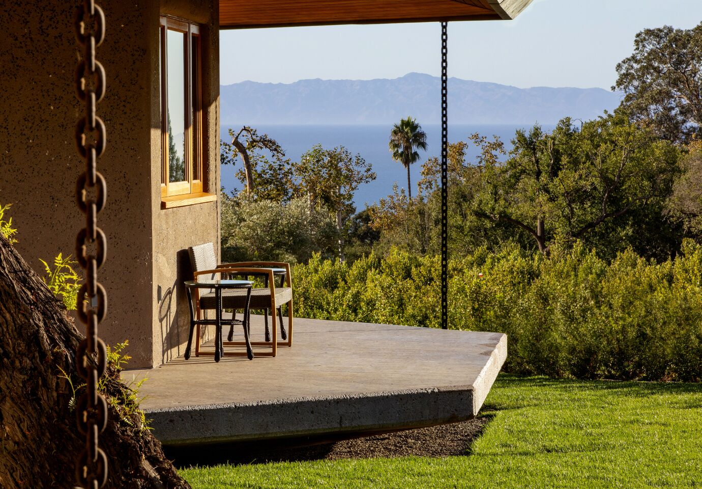An outdoor patio provides a perch for taking in the scenery.