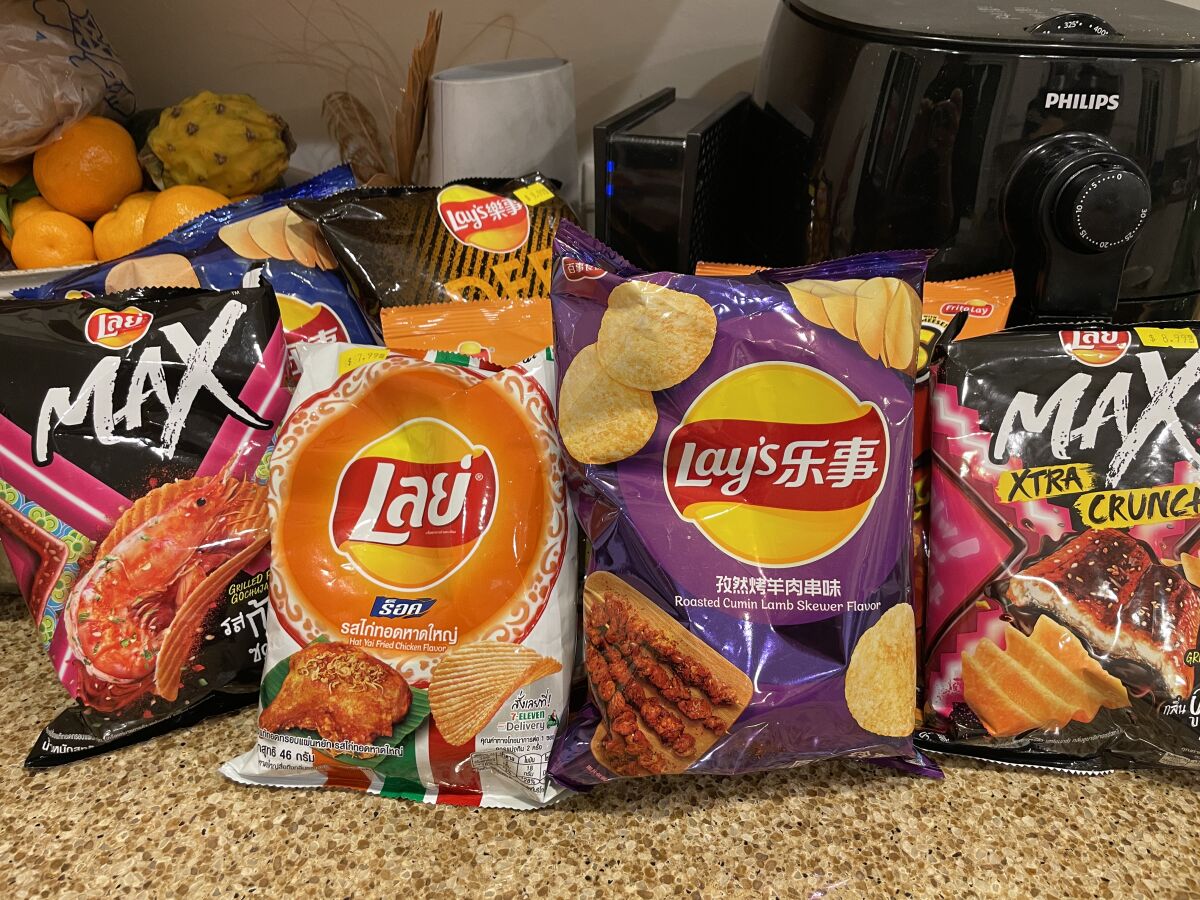 Bags of flavored Lay's chips from different countries.