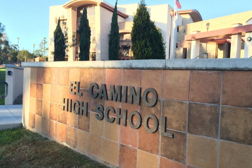The sign in front of Oceanside's El Camino High School, where students felt threatened by a teacher's discussion of killer robots.