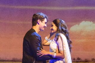 Austin Colby as Roger and Shoba Narayan as Simran in "Come Fall in Love – The DDLJ Musical" at the Old Globe.