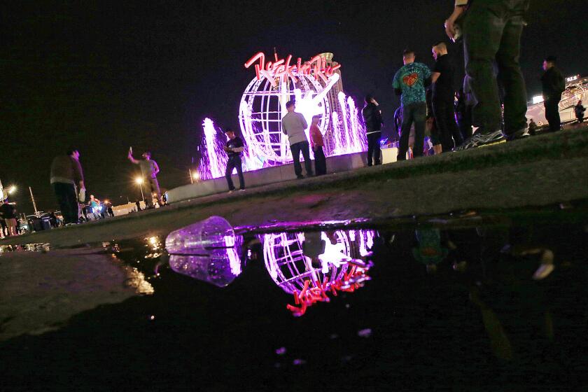A reflecting image from day 2 of weekend 1 of Rock in Rio in Las Vegas.