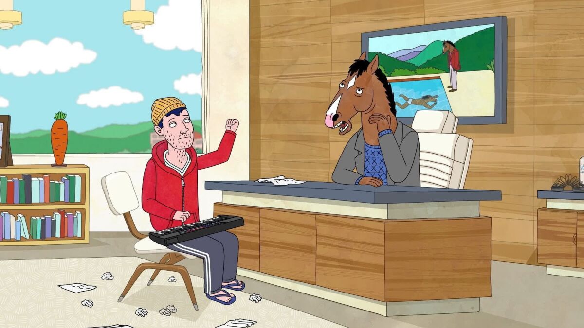 BoJack (right, voiced by Will Arnett) and Todd (voiced by Aaron Paul) in Netflix’s “BoJack Horseman.”