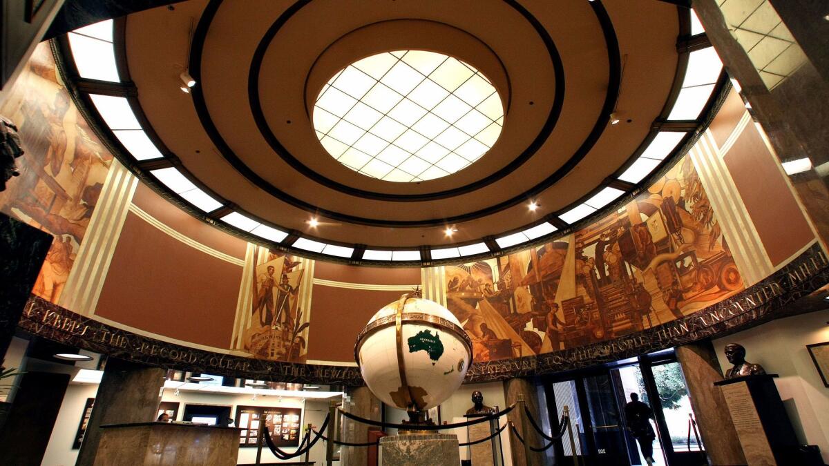 The Globe Lobby inside the Los Angeles Times building.