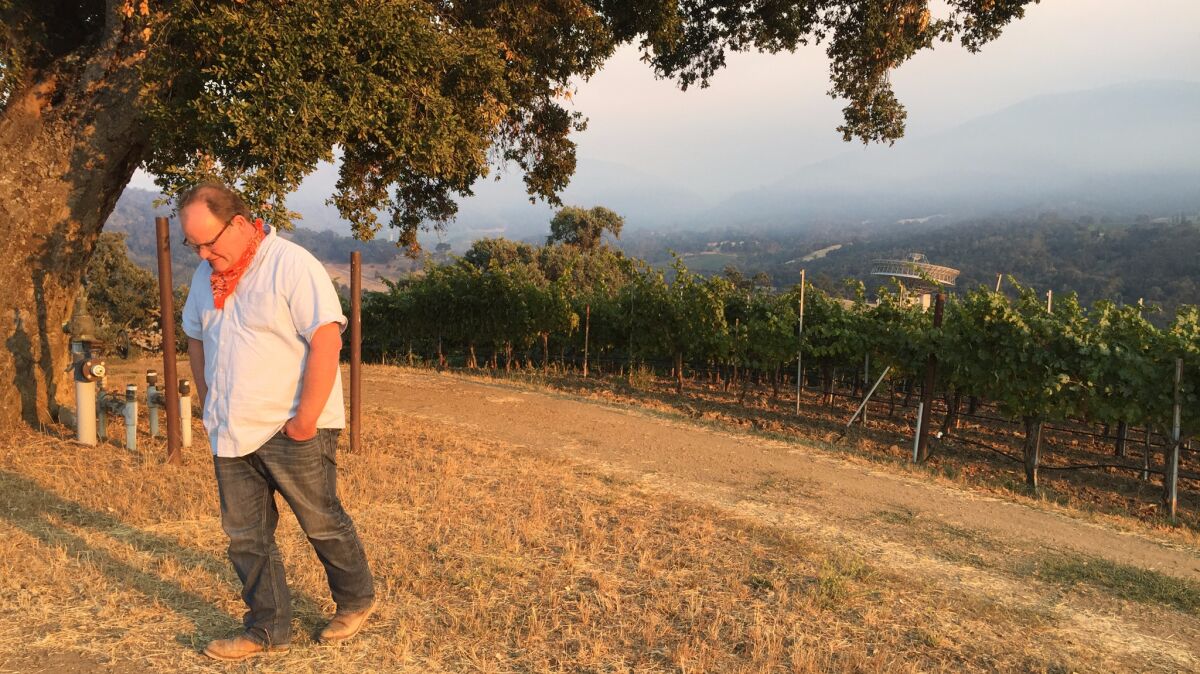 In Carmel Valley off Cachagua Road, Matt Shea, the vineyard manager for Bernardus Winery, has stayed to defend his grapes -- and his home -- from the Soberanes fire, which is not expected to be contained until Aug. 31.