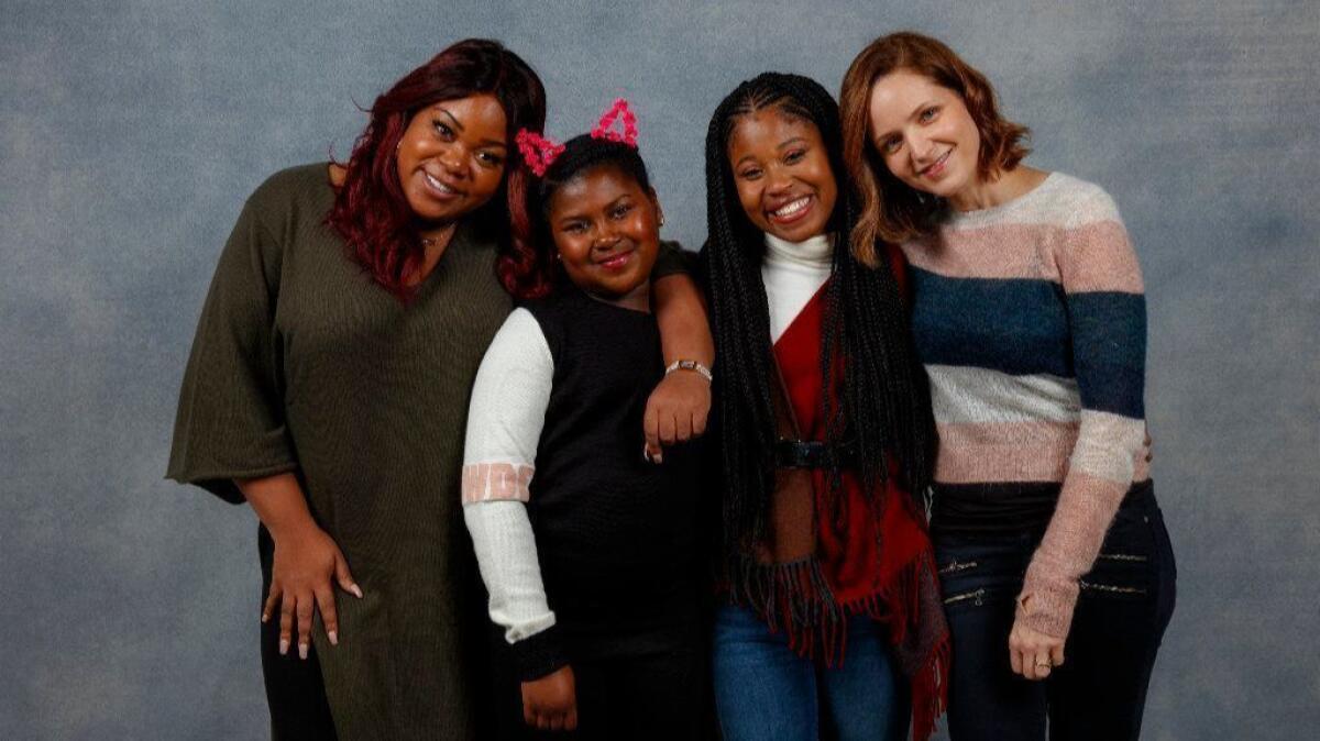 Co-writer Angelica Nwandu, actress Tatum Hall, actress Dominique Fishback and director and co-writer Jordana Spiro from the film "Night Comes On."