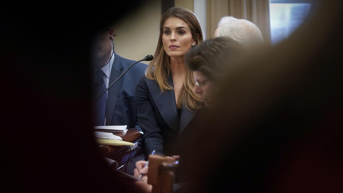 Former White House communications director Hope Hicks is seen behind closed doors during an interview with the House Judiciary Committee on Wednesday.