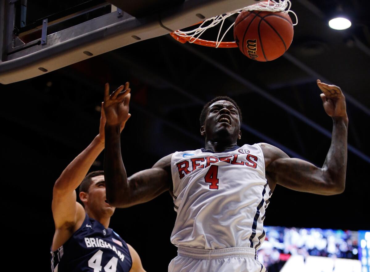 Mississippi forward M.J. Rhett had 20 points for the Rebels in their 94-90 victory over Brigham Young in the first round of the NCAA tournament.
