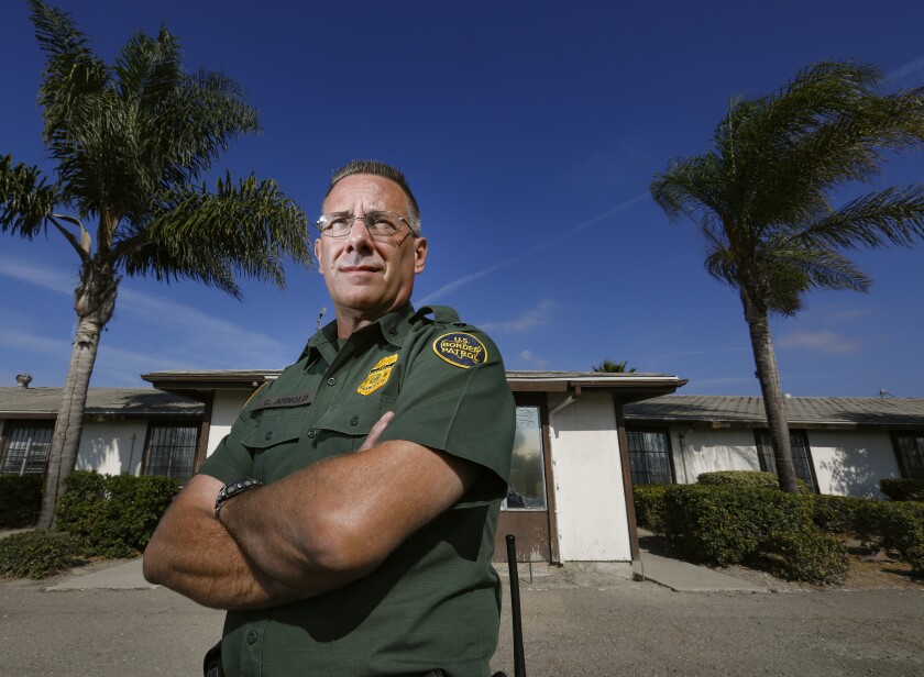 Chancy Arnold, assistant patrol chief of the U.S Border Patrol's San Diego sector, stands in front of the first station he worked out of, the former Brown Field Station in Otay Mesa.