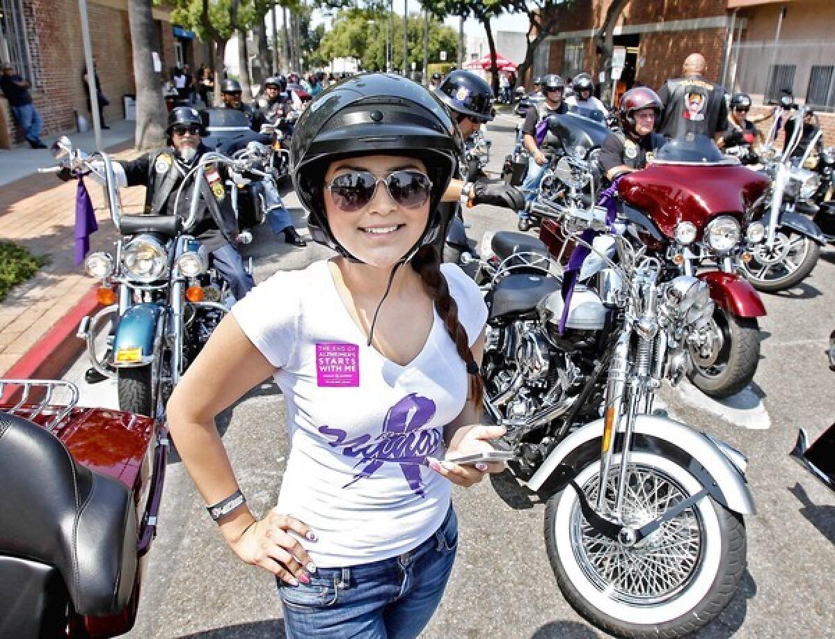 Joslyn Castillo, 17, of Walnut, organized the "Finding Nana's Cure" motorcycle ride benefiting families struggling with Alzheimer's and dementia. The ride started at the Glendale Harley Davidson on Saturday, June 29, 2013. Castillo's grandmother suffers from the disease.