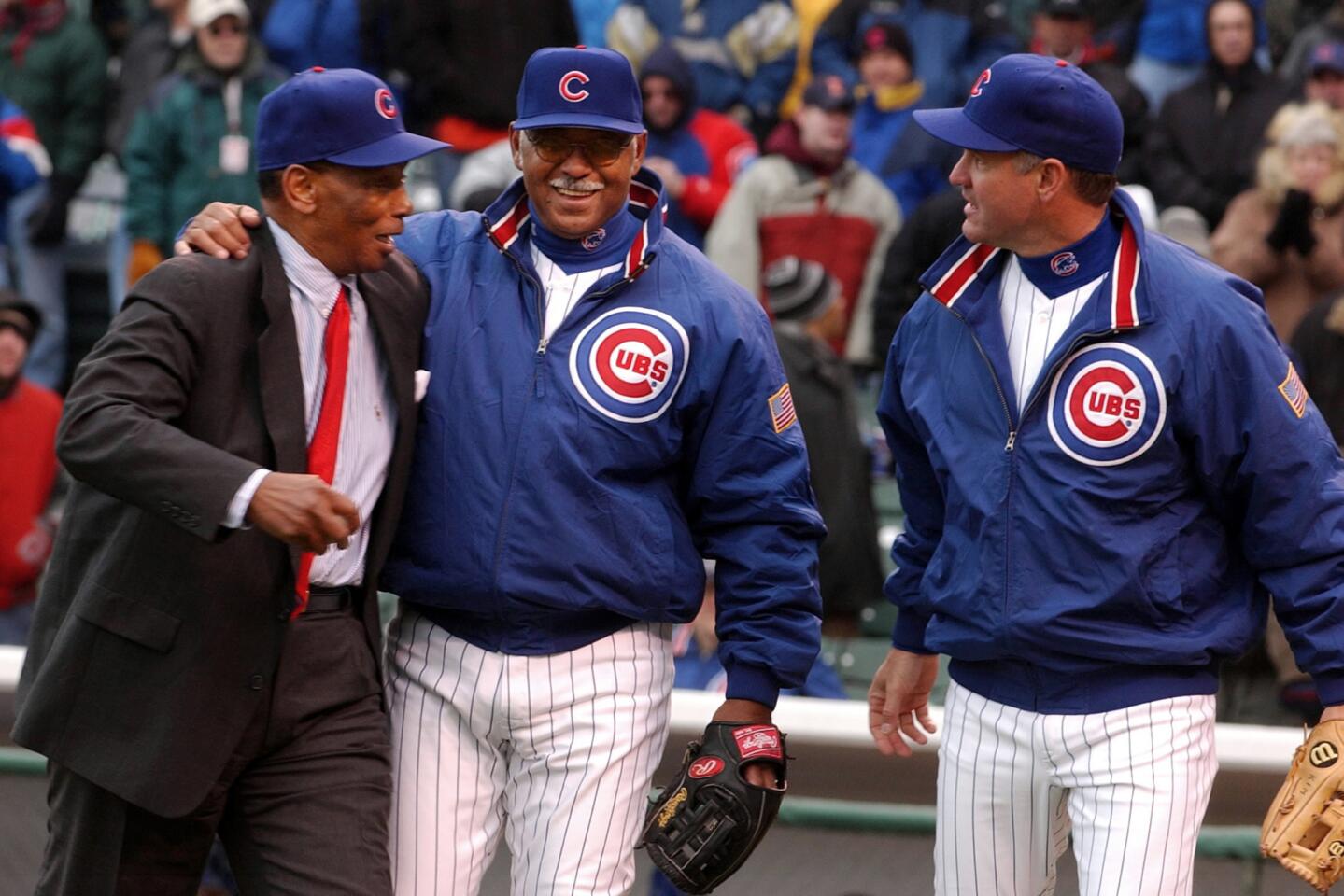 Ernie Banks, from left, Billy Williams and Ryne Sandberg on Opening Day 2003.