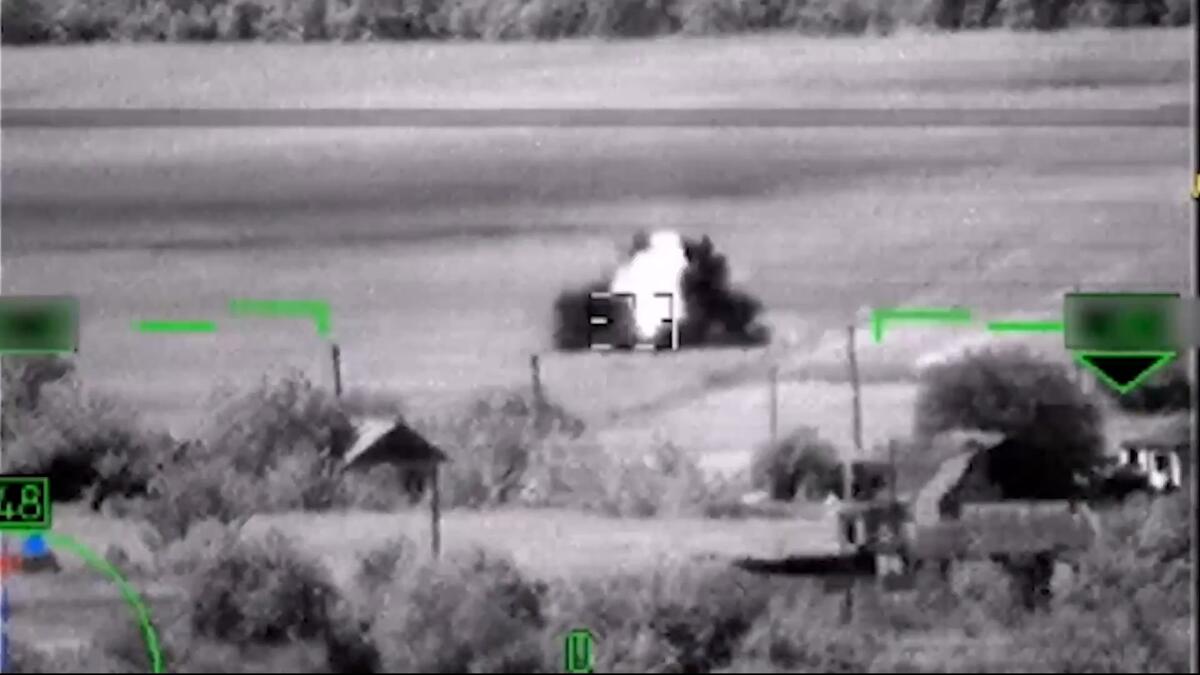 Image from a video that Russia claimed showed the destruction of a Ukrainian tank