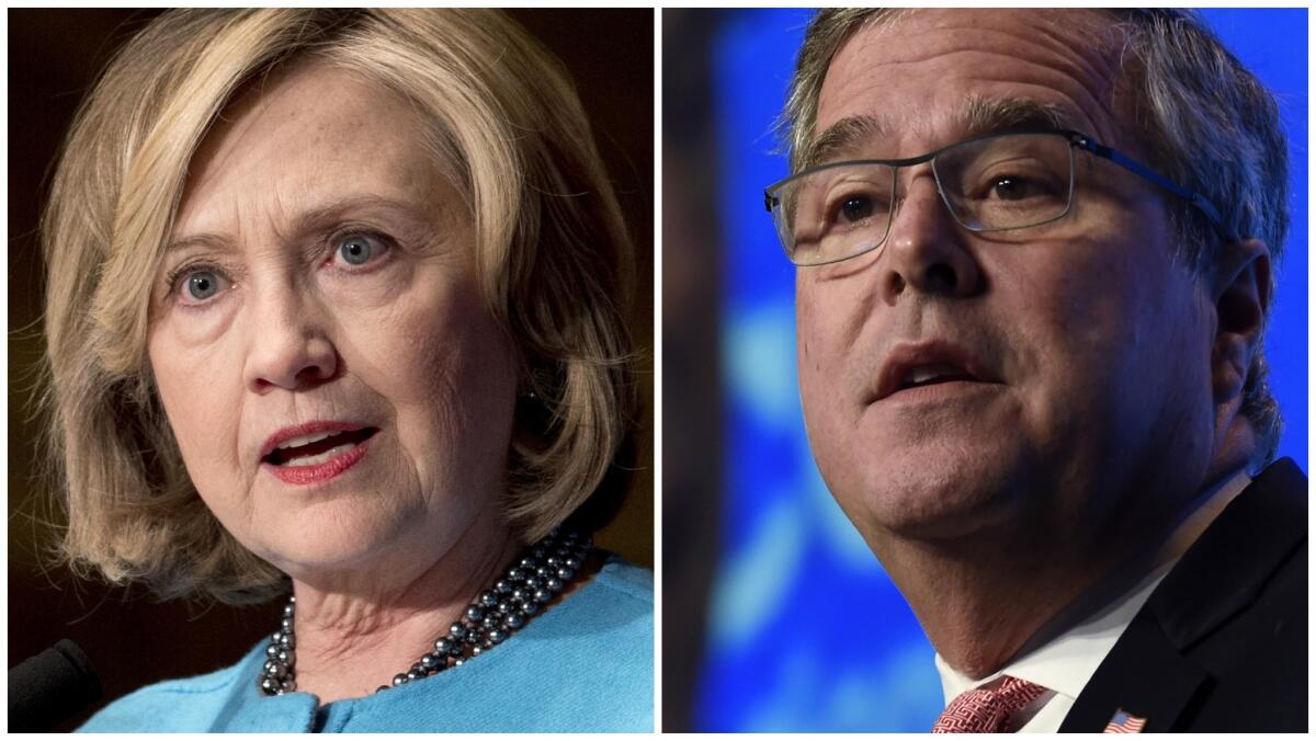 Hillary Rodham Clinton has opted for a classic front-runner's strategy while Jeb Bush has grabbed the first-mover role.