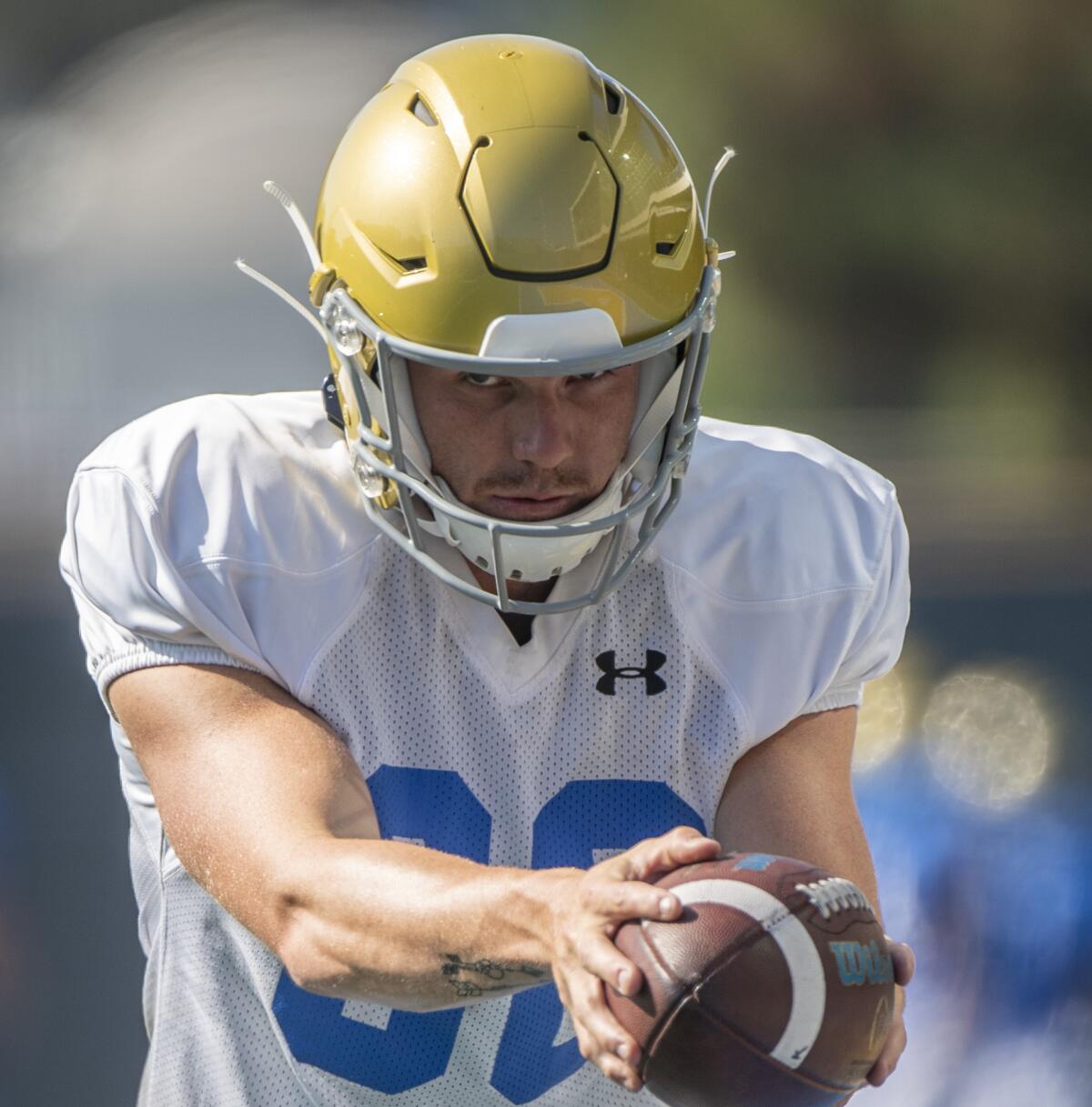 UCLA punter Wade Lees practices on the UCLA campus in Westwood on Wednesday.