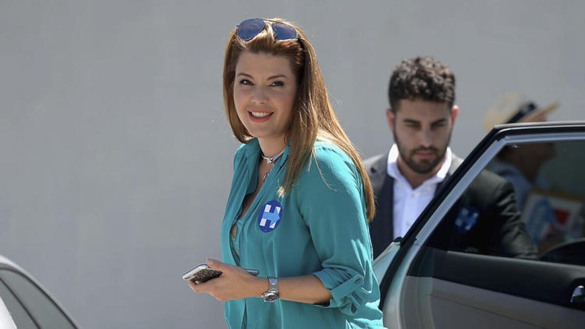 Alicia Machado campaigns for Hillary Clinton in Miami on Aug. 20.