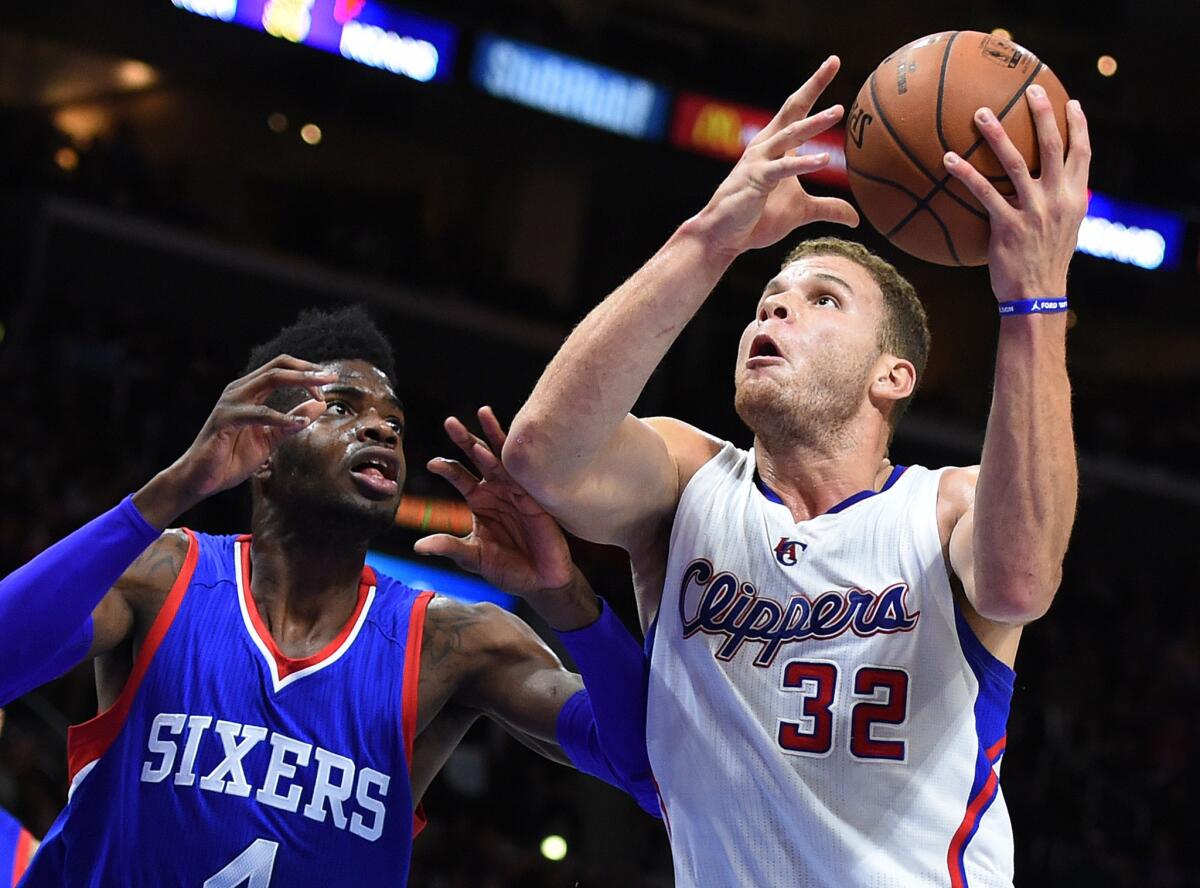 Clippers forward Blake Griffin tries to score inside against 76ers forward Nerlens Noel in the second half.