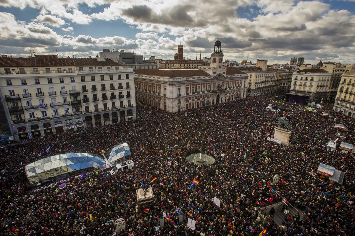 Madrid's main square jammed with political marchers